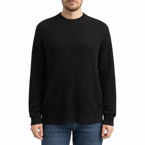 Frank And Oak M Black Ribbed Cotton Crewneck Sweater Stretch